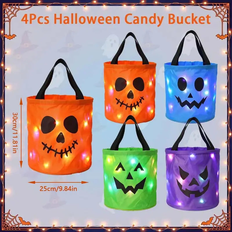LED Light-Up Pumpkin Candy Bags – Trick-or-Treat Bucket Set