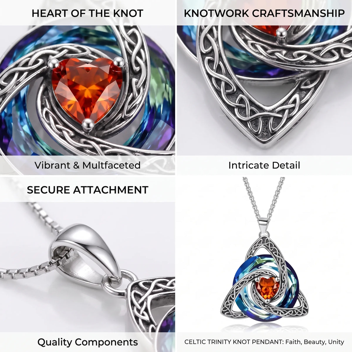 Celtic Trinity Knot Birthstone Necklace for Women