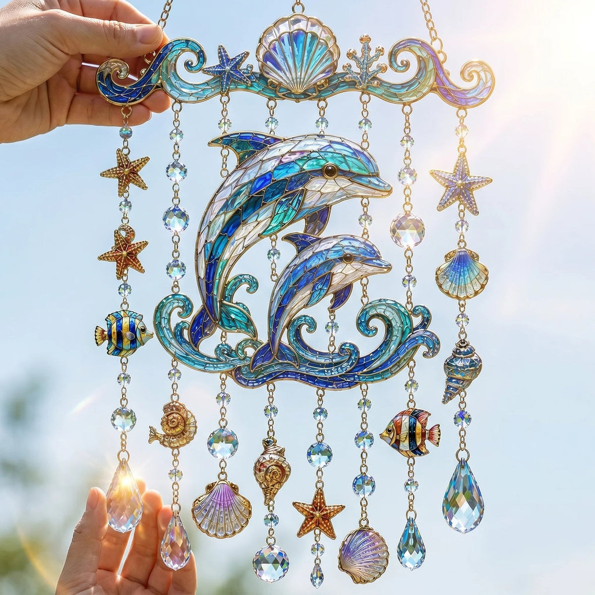 🐬🐢Ocean-Themed Crystal Wind Chime – 🌊Bring the Ocean Glow to Your Garden