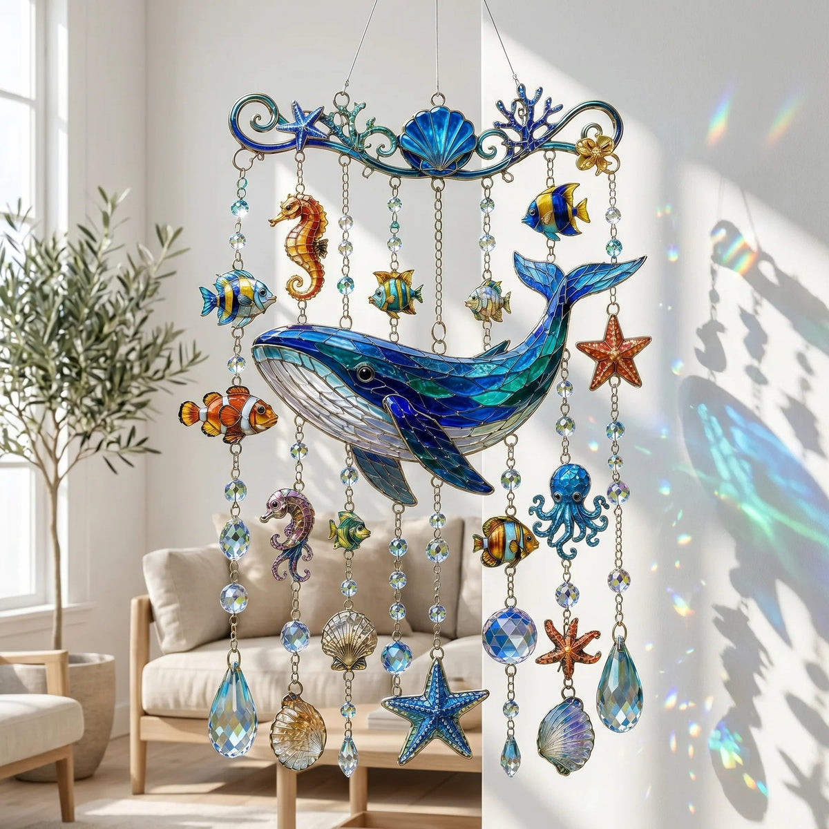 🐬🐢Ocean-Themed Crystal Wind Chime – 🌊Bring the Ocean Glow to Your Garden