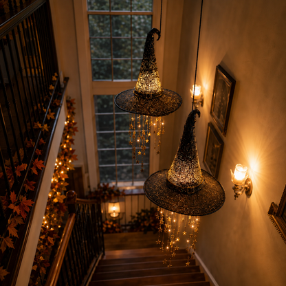 Lighted Witch Hat Hanging Chime – Warm LED Halloween Décor