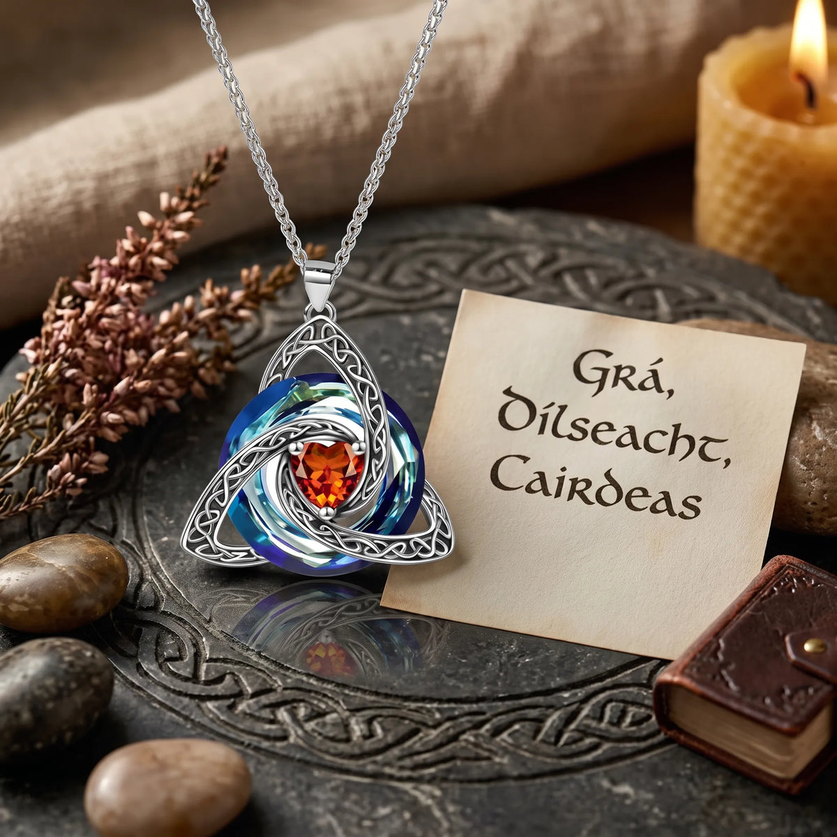 Celtic Trinity Knot Birthstone Necklace for Women