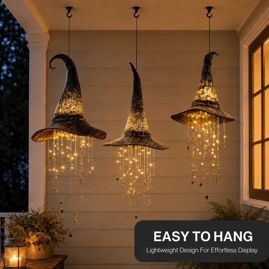 Lighted Witch Hat Hanging Chime – Warm LED Halloween Décor