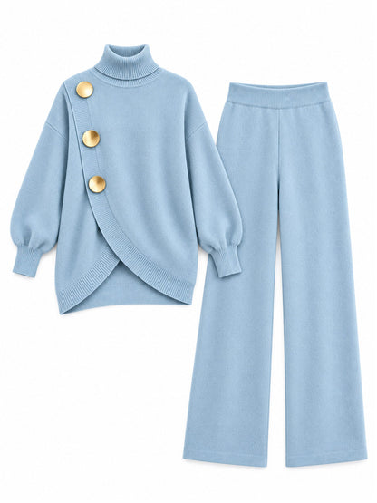 ✨ Women's Elegant Turtleneck Sweater & Wide-Leg Pants Set