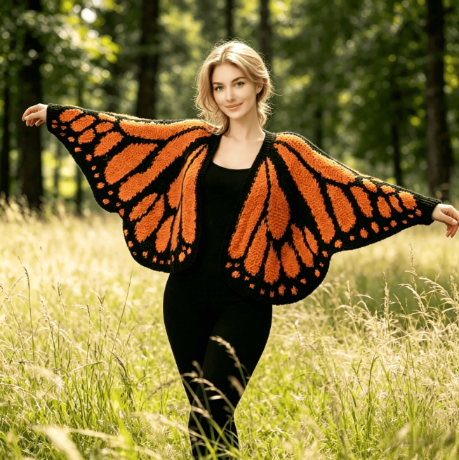 Butterfly Wing Knit Cardigan – Cropped V-Neck Bat Sleeve Sweater