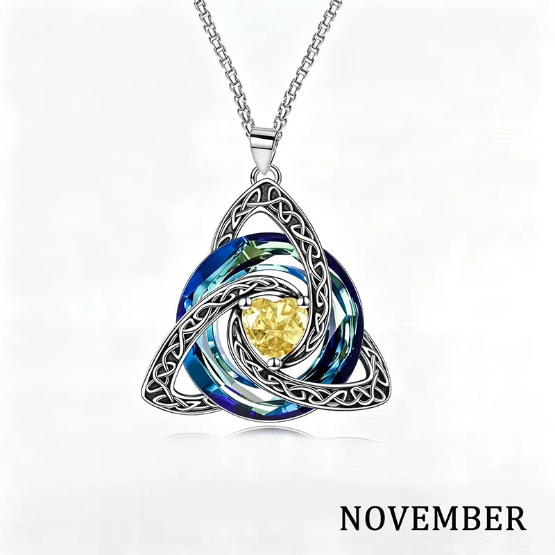 Celtic Trinity Knot Birthstone Necklace for Women