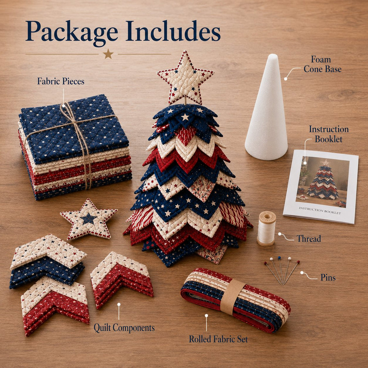 🔥Last Day 49% OFF 🇺🇸 Americana Patchwork Christmas Tree DIY Quilt Kit - Buy 2 Get Free Shipping
