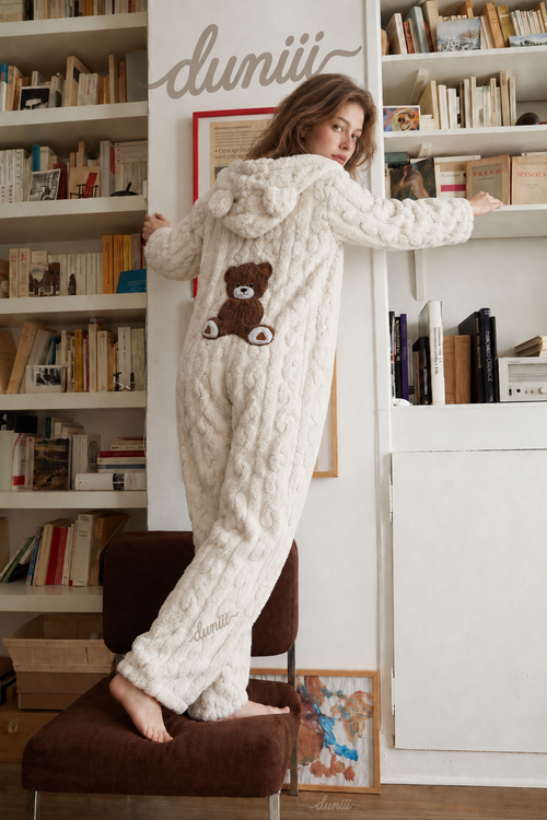 Women's Teddy Bear Hooded Plush Pajama Jumpsuit