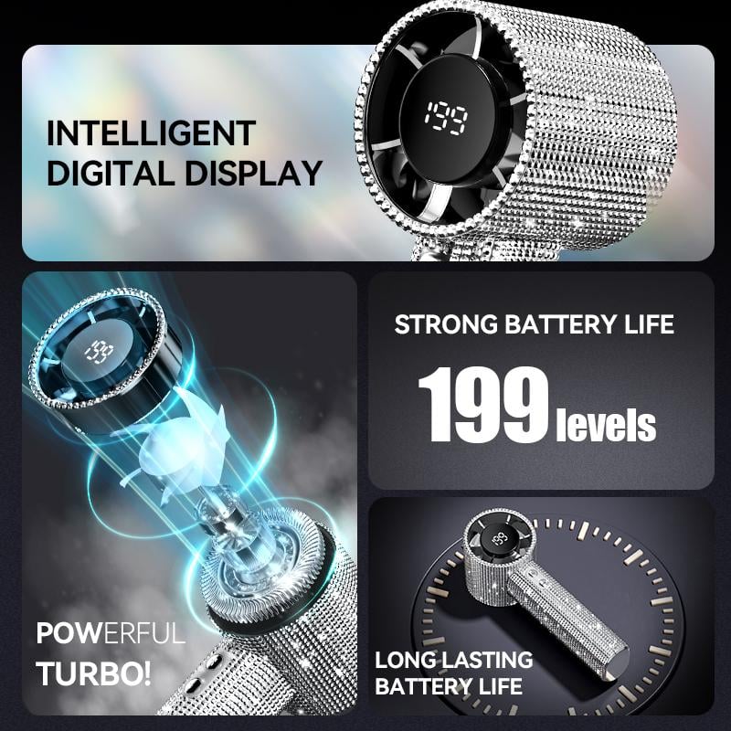 Diamond Luxury Handheld Turbo Fan – 3-Speed Rechargeable Mini Fan with Digital Display & Long Battery Life