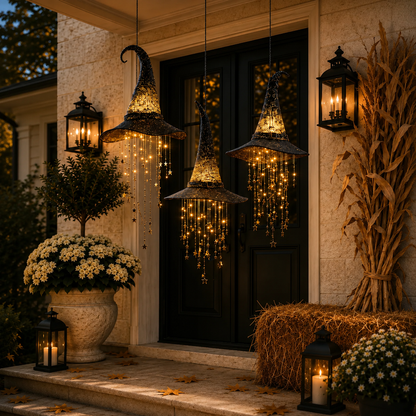 Lighted Witch Hat Hanging Chime – Warm LED Halloween Décor