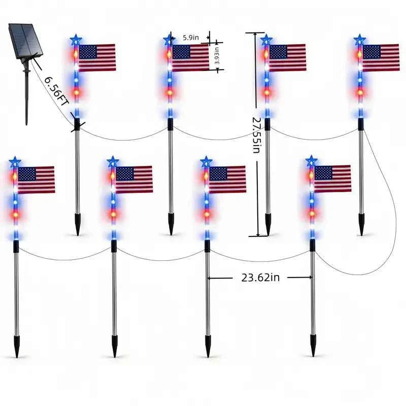 🚩8-Piece Flag Light Set – 4th of July Decorations with 8 Lighting Modes – 🎆Ideal for Independence Day Pathways, Gardens, and Yard Decor