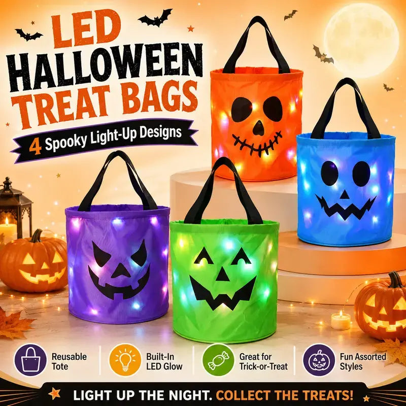 LED Light-Up Pumpkin Candy Bags – Trick-or-Treat Bucket Set