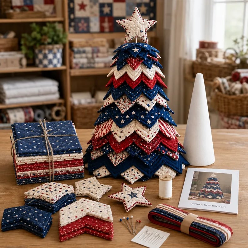 🔥Last Day 49% OFF 🇺🇸 Americana Patchwork Christmas Tree DIY Quilt Kit - Buy 2 Get Free Shipping