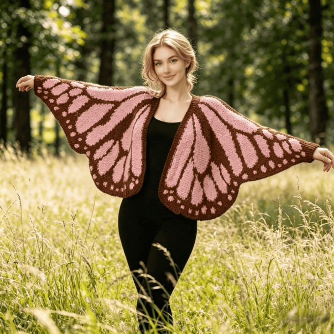 Butterfly Wing Knit Cardigan – Cropped V-Neck Bat Sleeve Sweater