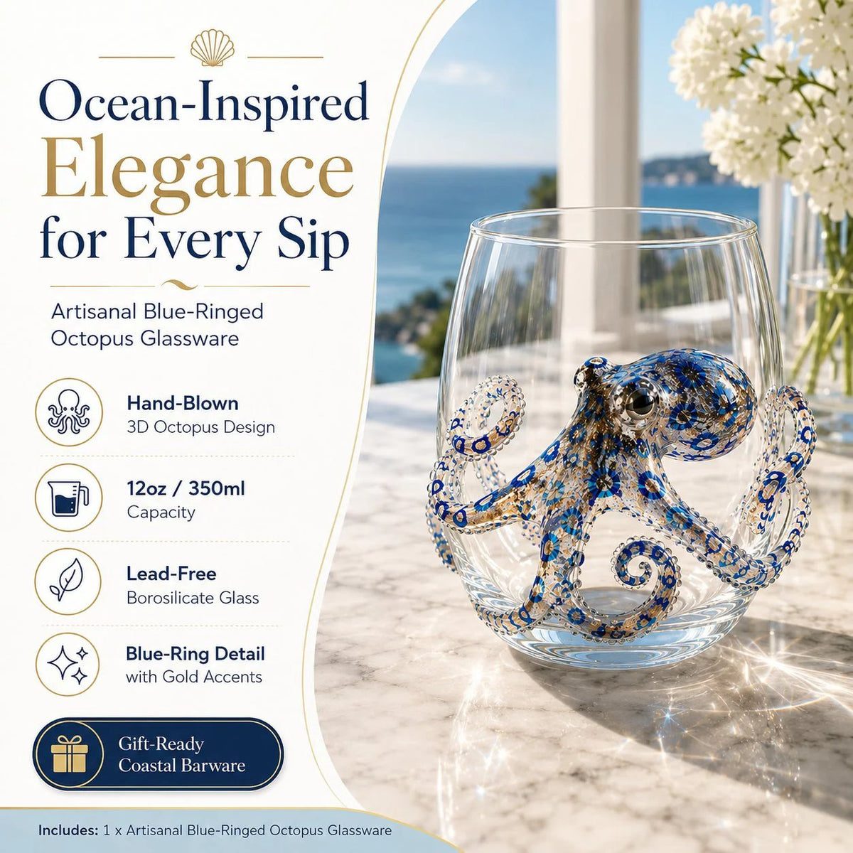 ⏰Last day Promotion 🔥-🎁The Perfect Beach House Gift🌊3D Ocean Animal Artisan Glassware Collection