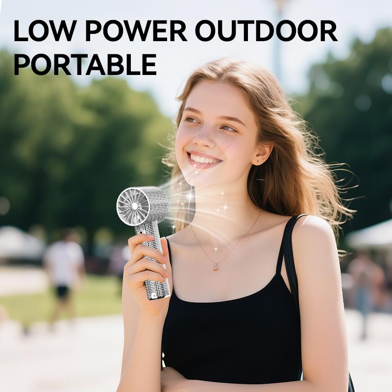 Diamond Luxury Handheld Turbo Fan – 3-Speed Rechargeable Mini Fan with Digital Display & Long Battery Life