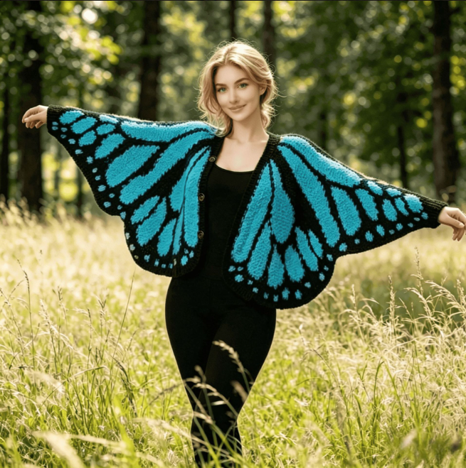 Butterfly Wing Knit Cardigan – Cropped V-Neck Bat Sleeve Sweater