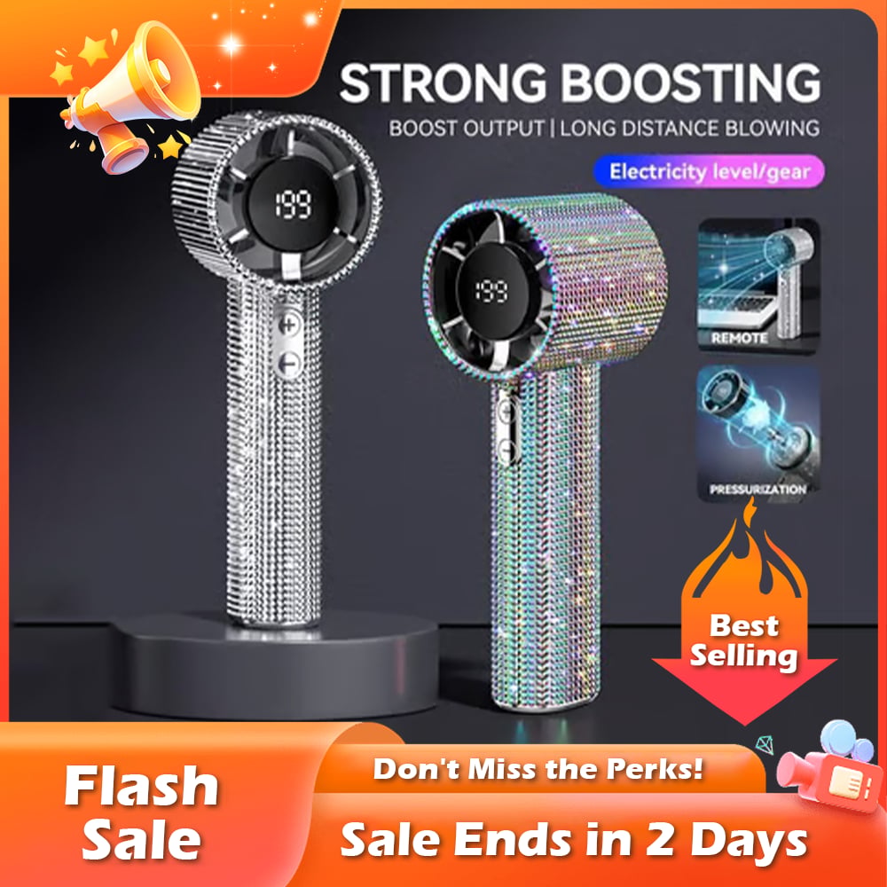 Diamond Luxury Handheld Turbo Fan – 3-Speed Rechargeable Mini Fan with Digital Display & Long Battery Life