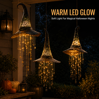 Lighted Witch Hat Hanging Chime – Warm LED Halloween Décor