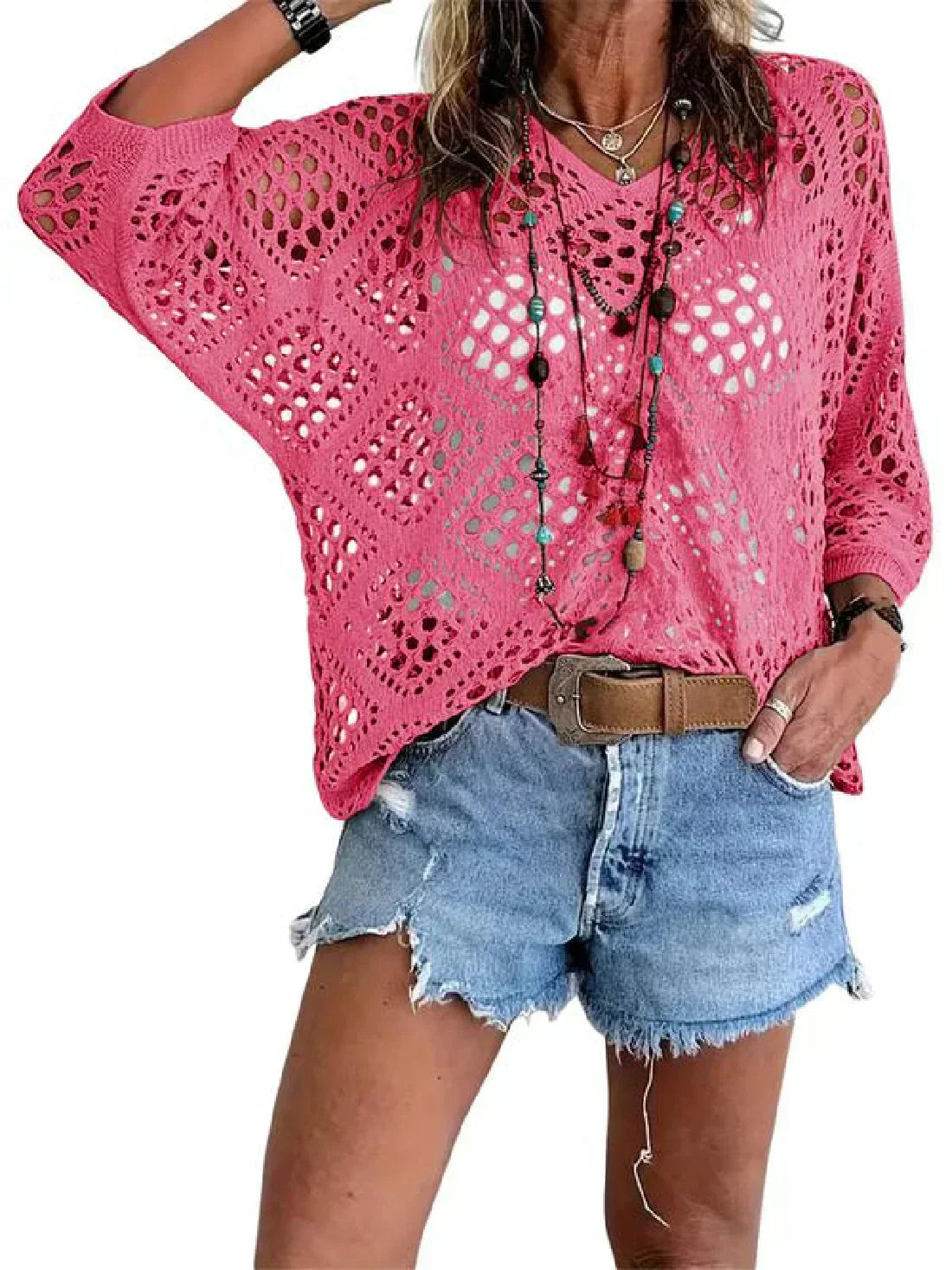 ⏰Last day sale 49% OFF🔥Hot Sale-Womens Bohemian-Inspired Beige Crochet Top with V-Neck