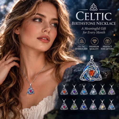Celtic Trinity Knot Birthstone Necklace for Women