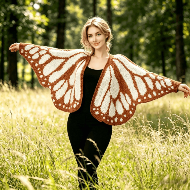 Butterfly Wing Knit Cardigan – Cropped V-Neck Bat Sleeve Sweater