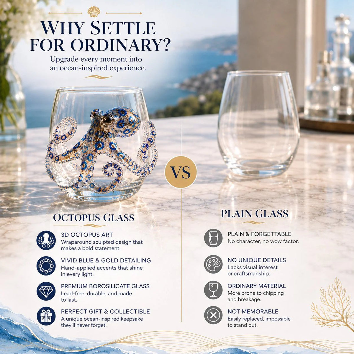 ⏰Last day Promotion 🔥-🎁The Perfect Beach House Gift🌊3D Ocean Animal Artisan Glassware Collection