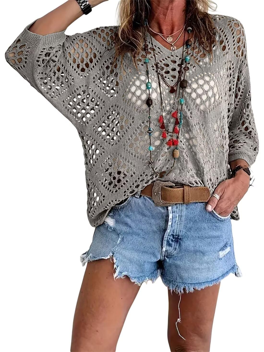 ⏰Last day sale 49% OFF🔥Hot Sale-Womens Bohemian-Inspired Beige Crochet Top with V-Neck