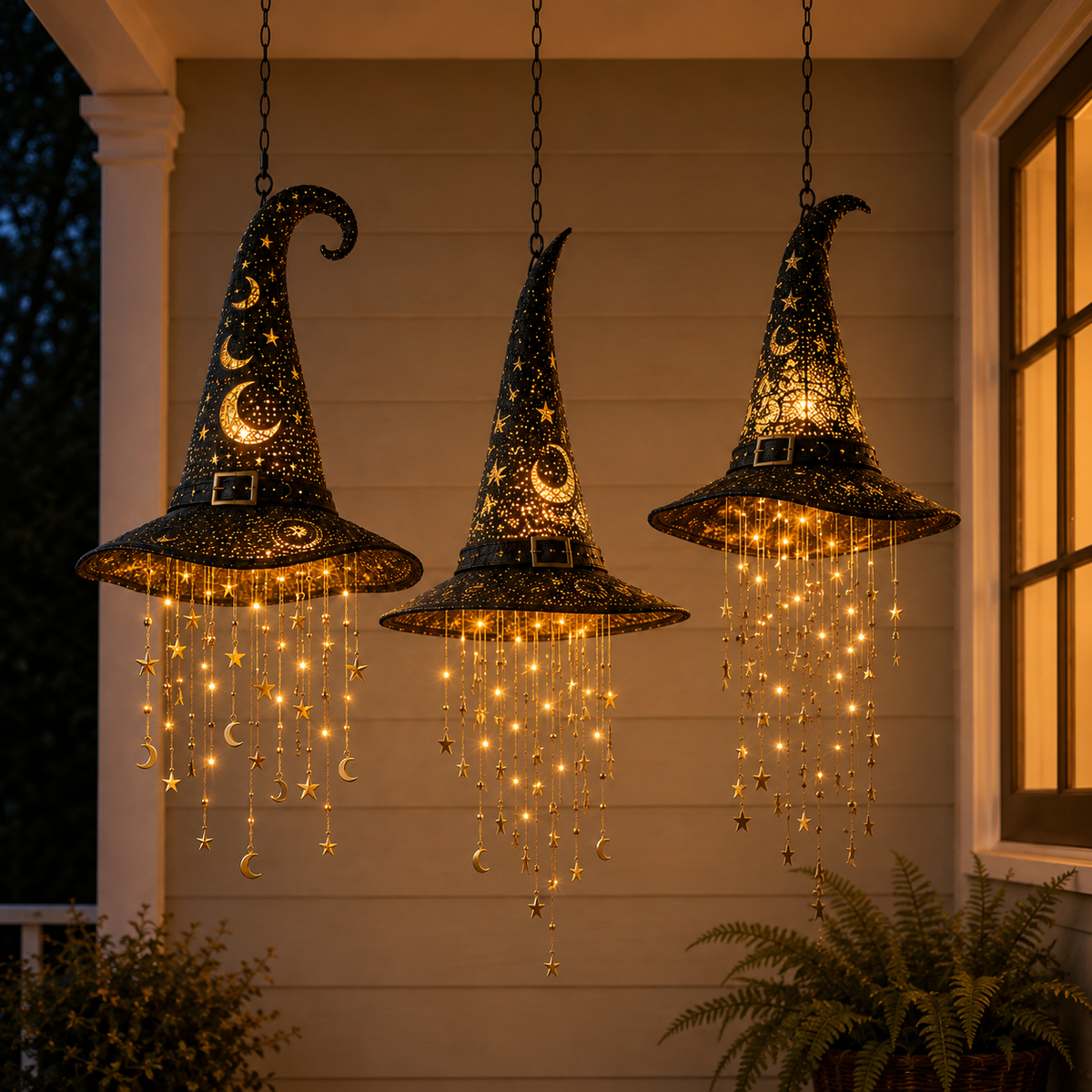 Lighted Witch Hat Hanging Chime – Warm LED Halloween Décor