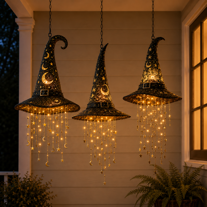 Lighted Witch Hat Hanging Chime – Warm LED Halloween Décor