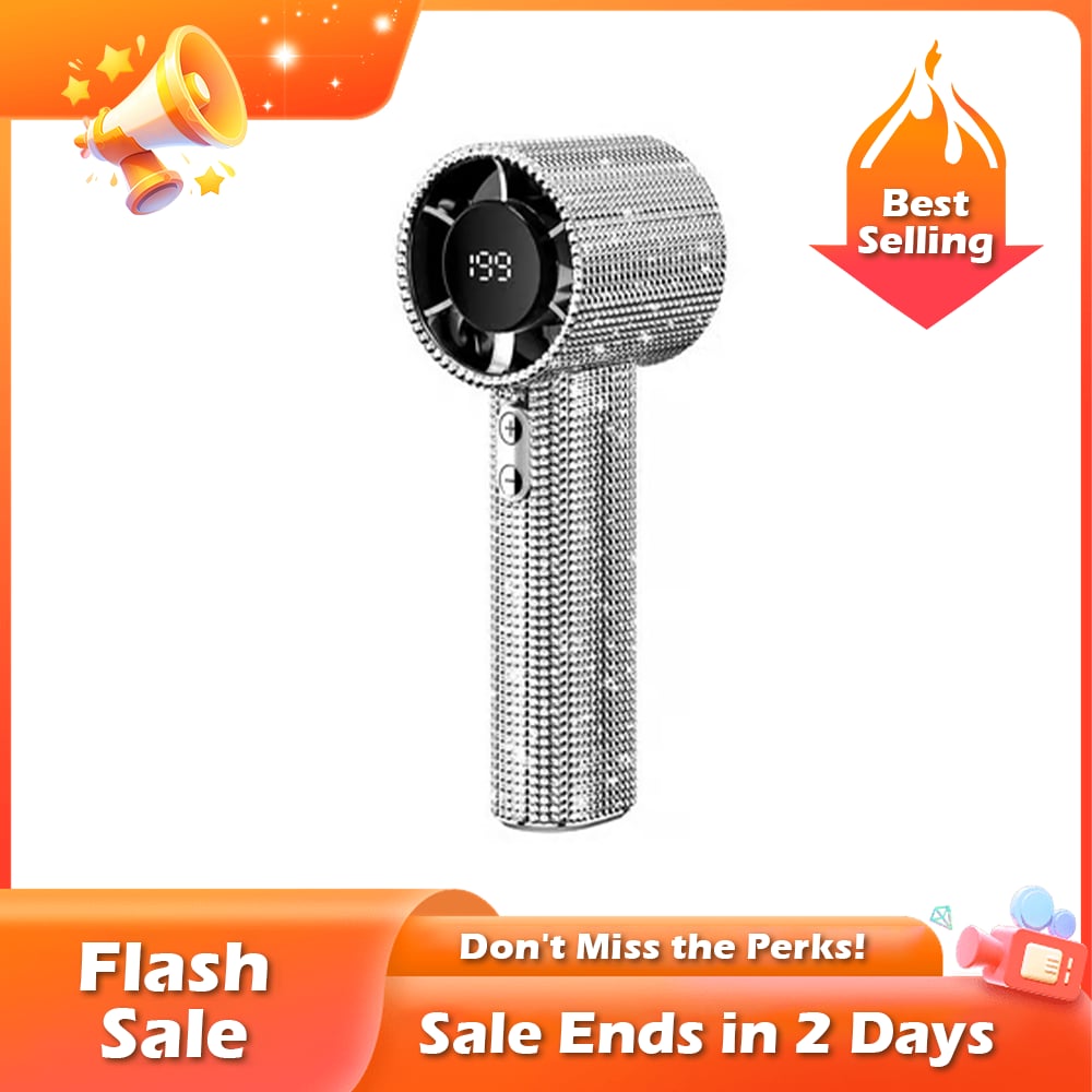 Diamond Luxury Handheld Turbo Fan – 3-Speed Rechargeable Mini Fan with Digital Display & Long Battery Life