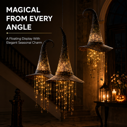 Lighted Witch Hat Hanging Chime – Warm LED Halloween Décor