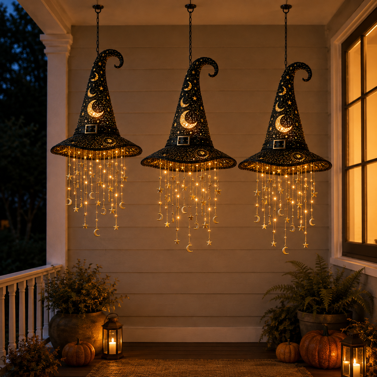 Lighted Witch Hat Hanging Chime – Warm LED Halloween Décor