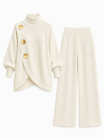 ✨ Women's Elegant Turtleneck Sweater & Wide-Leg Pants Set