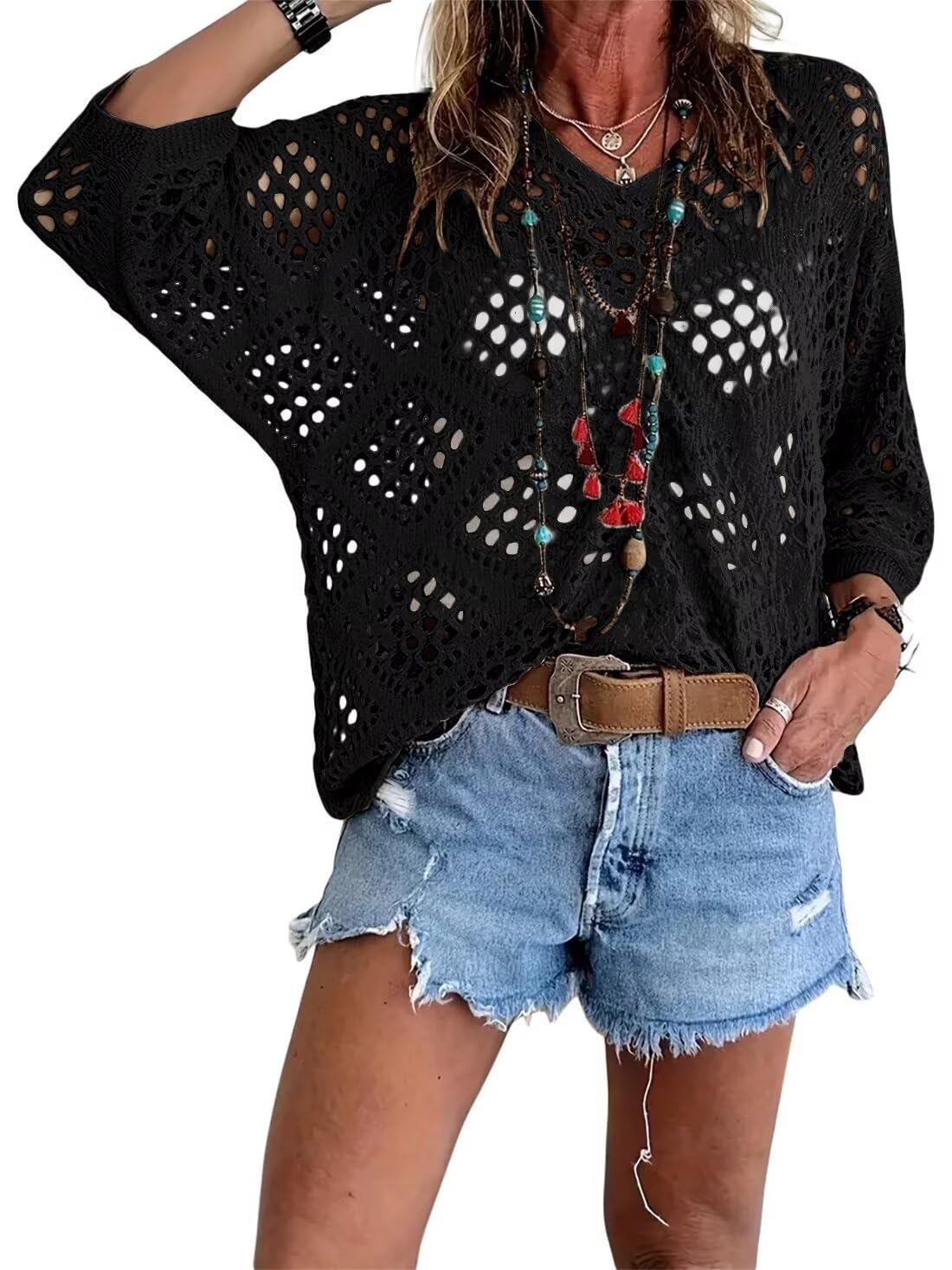⏰Last day sale 49% OFF🔥Hot Sale-Womens Bohemian-Inspired Beige Crochet Top with V-Neck