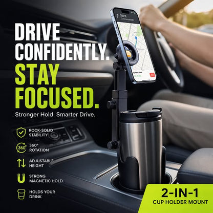 ⭐HOT SALE🧲Car Cup Holder Phone Mount – 360° Adjustable, Strong N52 Magnet, One-Hand Operation