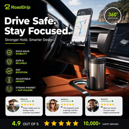 ⭐HOT SALE🧲Car Cup Holder Phone Mount – 360° Adjustable, Strong N52 Magnet, One-Hand Operation