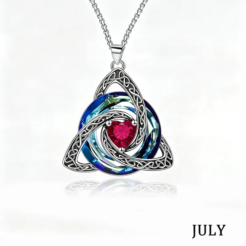 Celtic Trinity Knot Birthstone Necklace for Women