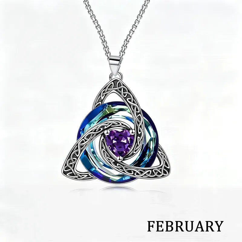 Celtic Trinity Knot Birthstone Necklace for Women