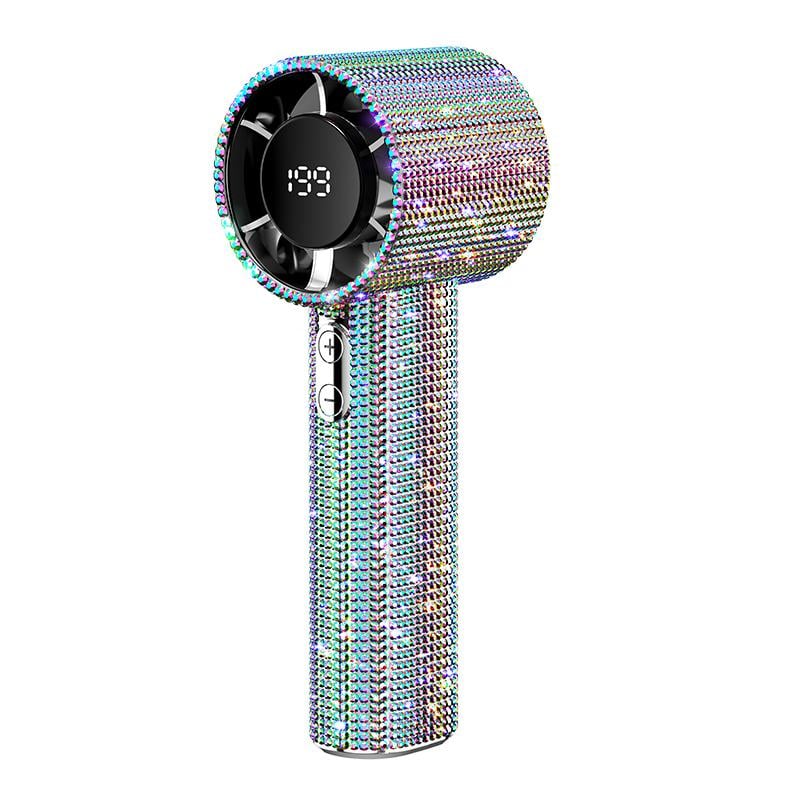 Diamond Luxury Handheld Turbo Fan – 3-Speed Rechargeable Mini Fan with Digital Display & Long Battery Life