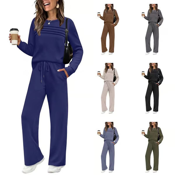 Women's Crew Neck Lounge Set – Top & Drawstring Pants