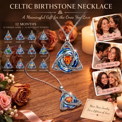 Celtic Trinity Knot Birthstone Necklace for Women