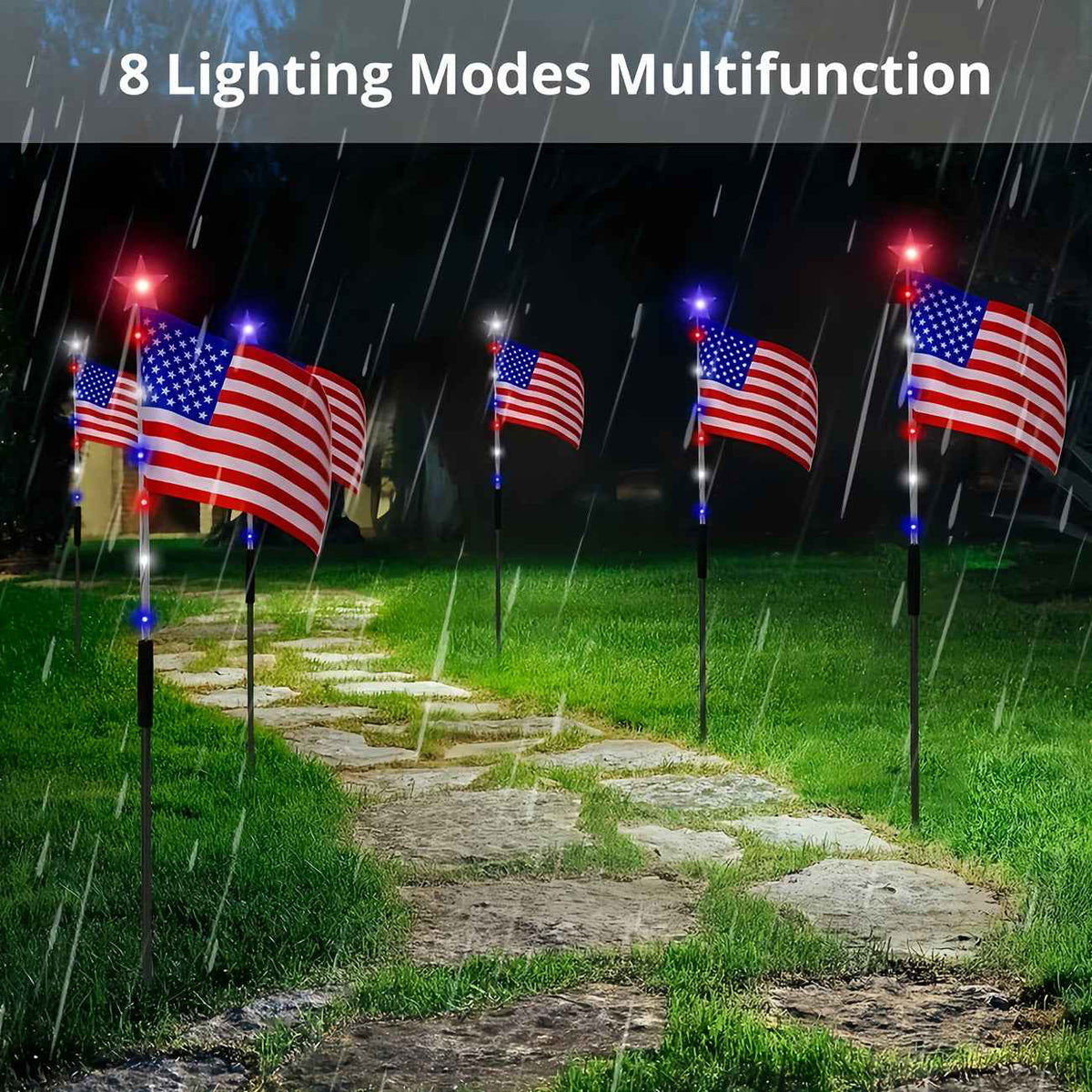 🚩8-Piece Flag Light Set – 4th of July Decorations with 8 Lighting Modes – 🎆Ideal for Independence Day Pathways, Gardens, and Yard Decor