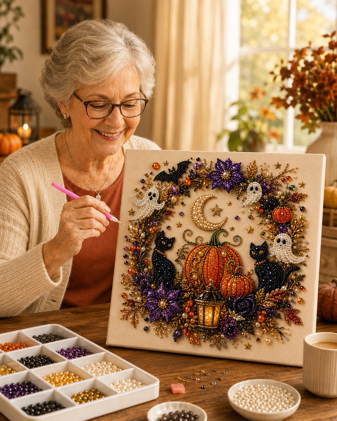 💥 Last Day 55% OFF – 👻✨ Halloween Pearl Art DIY Kit – Turn Tiny Pearls into Spooky-Cute Magic