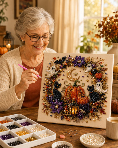 💥 Last Day 55% OFF – 👻✨ Halloween Pearl Art DIY Kit – Turn Tiny Pearls into Spooky-Cute Magic