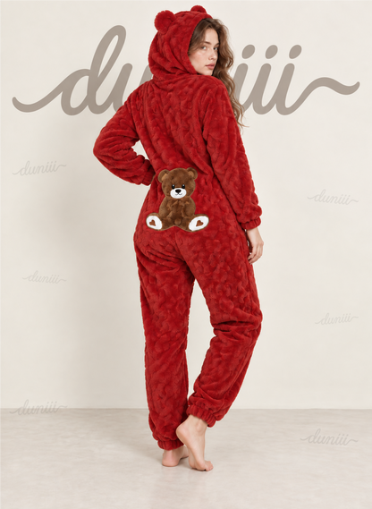 Women's Teddy Bear Hooded Plush Pajama Jumpsuit