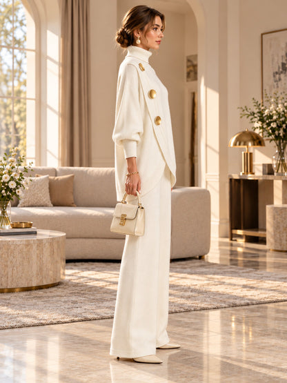 ✨ Women's Elegant Turtleneck Sweater & Wide-Leg Pants Set