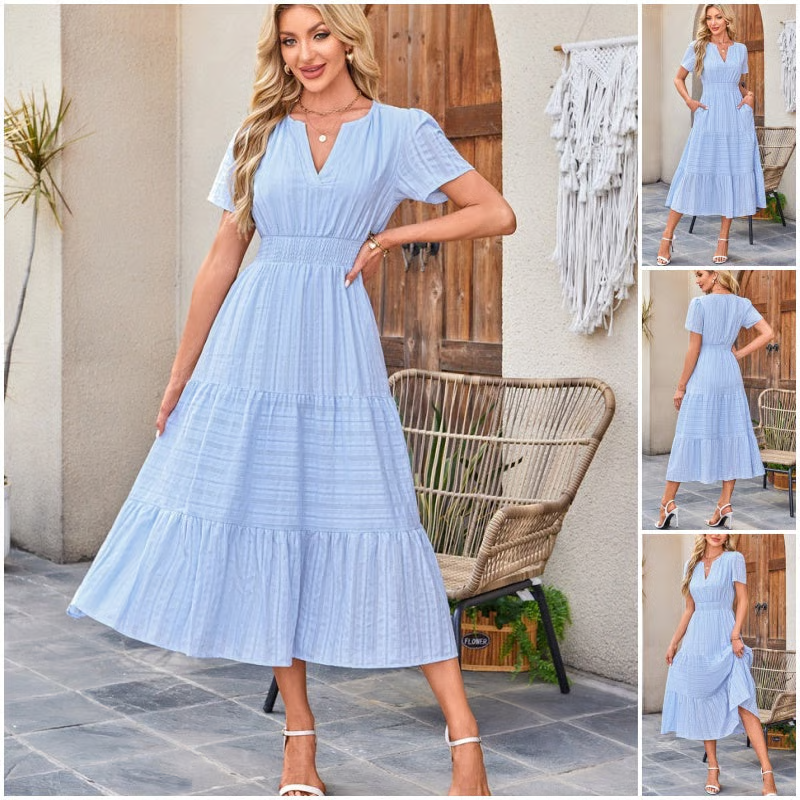 ⏰Hot Sale 50% OFF🎉Women's Lightweight Short Sleeve V Neck Elastic Waist Dress