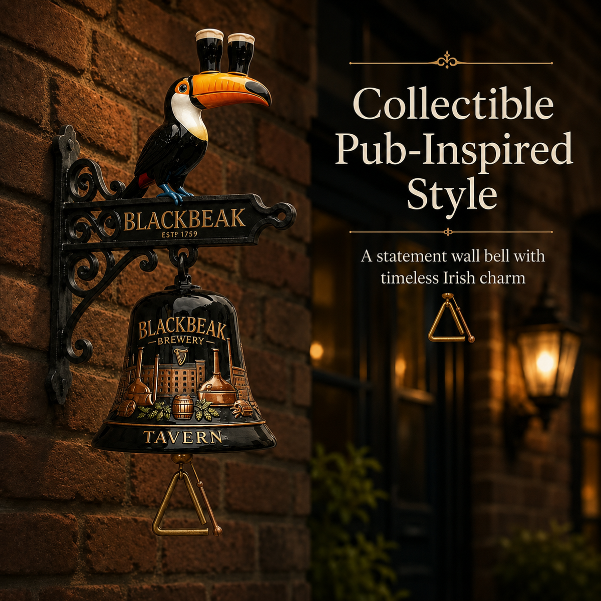 🍺Vintage Celtic Toucan Cast Iron Wall Bell – Classic Tavern Decor For Entry & Home Bar