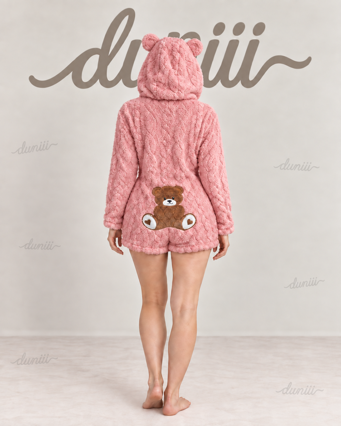 Women's Teddy Bear Hooded Plush Pajama Jumpsuit
